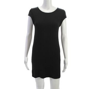Isla Women Black Wool Mini Dress Short Sleeve Round Neck Pullover Size M